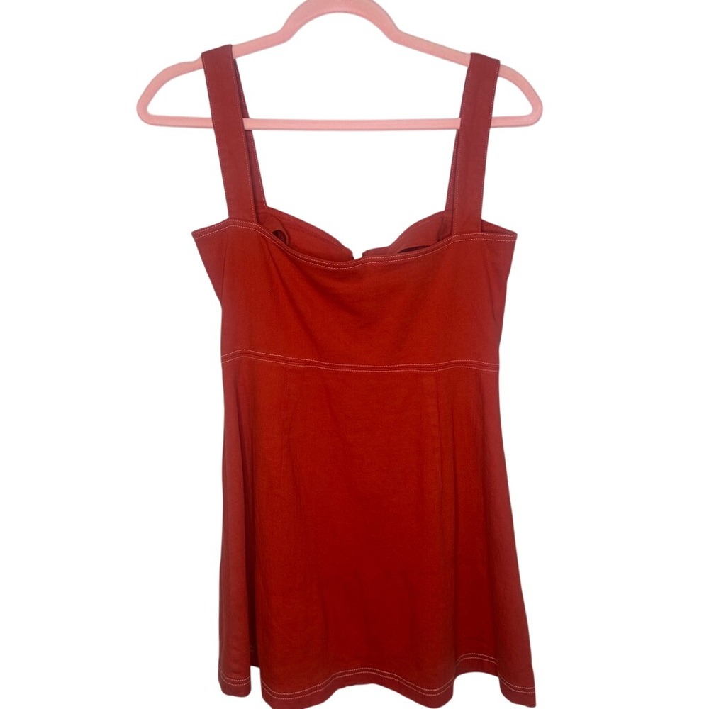 Y2K Capulet Red Denim Mini Dress Front Zip Sweetheart Neckline Sleeveless SMALL - Picture 6 of 6